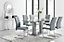 Imperia Grey High Gloss 6 Seater Dining Table with Structural 2 Plinth Column Legs 6 Grey Faux Leather Lorenzo Cantilever Chairs