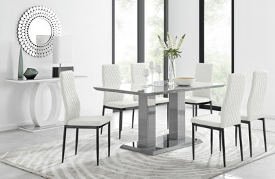 Imperia Grey High Gloss 6 Seater Dining Table with Structural 2 Plinth ...