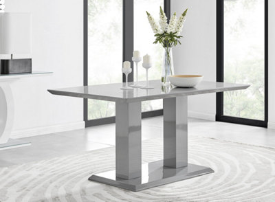 Imperia Grey High Gloss 6 Seater Dining Table with Structural 2 Plinth Column Legs Perfect for Modern Minimalist Dining Rooms