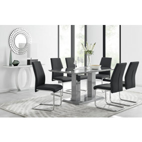 Imperia Grey Modern High Gloss Dining Table And 6 Black Lorenzo Dining Chairs Set