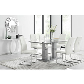 Imperia Grey Modern High Gloss Dining Table And 6 White Lorenzo Dining Chairs Set