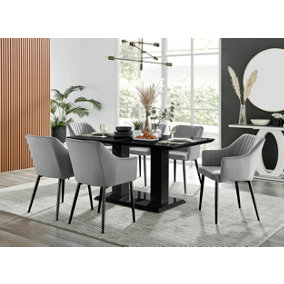 Imperia High Gloss Black Dining Table & 6 Grey Calla Black Leg Chairs