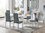 Imperia White High Gloss 6 Seater Dining Table with Structural 2 Plinth Column Legs 6 Grey Stitched Faux Leather Milan Chairs