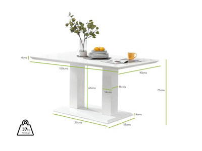 Imperia White High Gloss 6 Seater Dining Table with Structural 2 Plinth Column Legs 6 Grey Velvet Silver Leg Pesaro Chairs