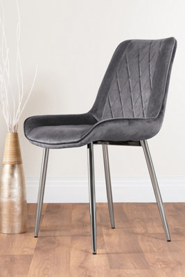 Imperia White High Gloss 6 Seater Dining Table with Structural 2 Plinth Column Legs 6 Grey Velvet Silver Leg Pesaro Chairs