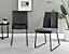 Imperia White High Gloss 6 Seater Dining Table with Structural 2 Plinth Column Legs Dark Grey Fabric Halle Modern Chairs