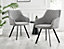 Imperia White High Gloss 6 Seater Dining Table with Structural 2 Plinth Column Legs Light Grey Fabric Black Leg Falun Chairs