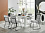 Imperia White High Gloss 6 Seater Dining Table with Structural 2 Plinth Column Legs Light Grey Fabric Menen Modern Chairs