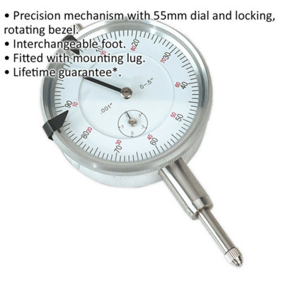 Imperial Dial Gauge Indicator - 1/2" Travel - Mounting Lug - Rotating Bezel
