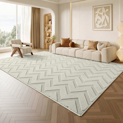 Imperial Rooms Contemporary Cream Living Room Rug Soft Dense Pile Floor ...
