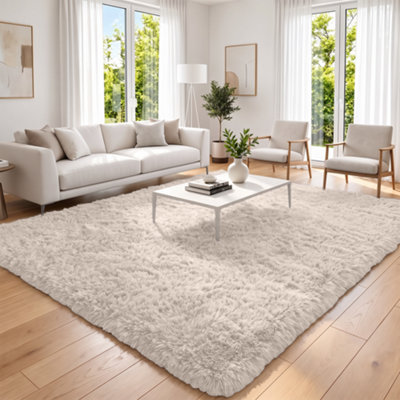 Imperial Rooms Plush Cream Shaggy Area Rug Soft Deep Pile Washable ...