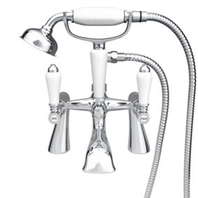 Imperior Traditional Chrome Deck Mounted Bath Shower Mixer Tap With Handheld Kit