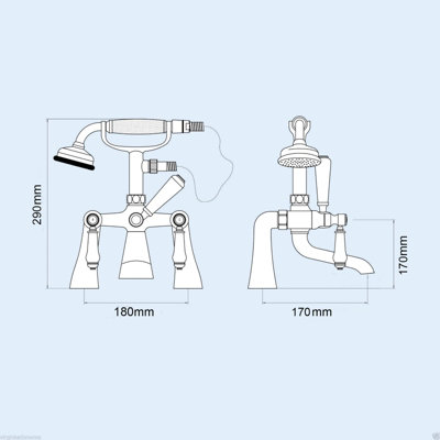 Imperior Traditional Chrome Deck Mounted Bath Shower Mixer Tap With Handheld Kit - 5