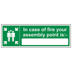 In Case Of Fire Assembly Point Sign - Rigid Plastic - 450x150mm (x3)