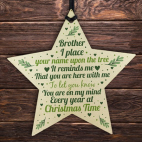 In Memory Brother Memorial Gift Wood Star Christmas Tree Bauble