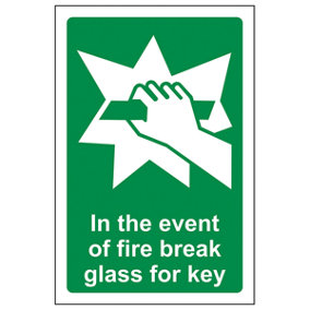 In The Event Of Fire Break Glass For Key Sign - Adhesive Vinyl - 100x150mm (x3)