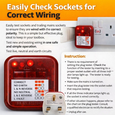Inbrackets Mains Socket Tester Plug 240V UK 3 Pin Electrical Wiring ...