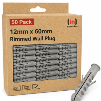 Inbrackets Nylon Wall Plugs 12x60mm Heavy duty Universal Pack of 50