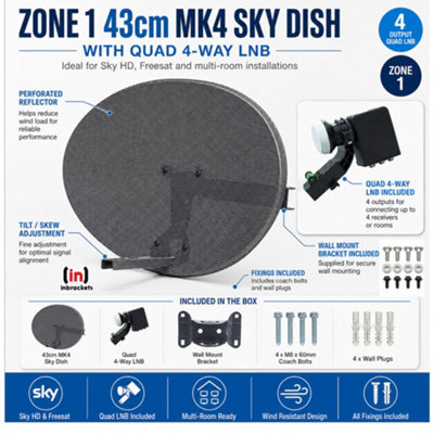 Inbrackets Satellite Dish Zone 1 Steel Elliptical Mk4 Sky Freesat Dish ...