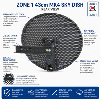 Inbrackets Satellite Dish Zone 1 Steel Elliptical Mk4 Sky Freesat Dish ...