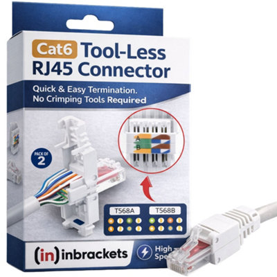 Inbrackets Tool less Cat6 RJ45 Connector NO TOOL REQUIRED Pack of 2