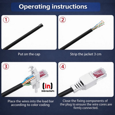 Inbrackets Tool less Cat6 RJ45 Connector NO TOOL REQUIRED Pack of 2