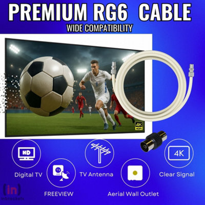 Inbrackets Tv Aerial Coax Cable RF Lead Male Plug to Plug with Coupler ...