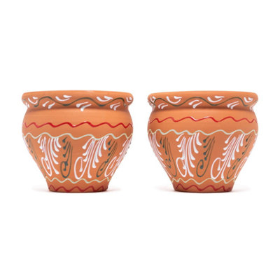 Inca Hand Painted Plain Rim Set of 2 Outdoor Garden Patio Bola Plant Pots (H) 18cm