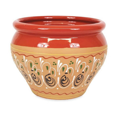 Inca Red Hand Painted Outdoor Garden Patio Terrace Bola Plant Pot (D) 25cm