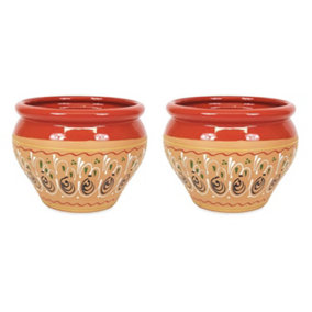 Inca Red Hand Painted Set of 2 Outdoor Garden Patio Bola Plant Pots (D) 25cm