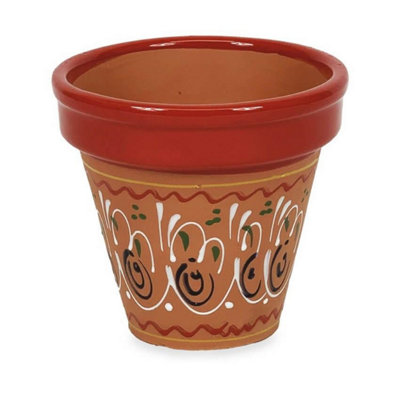 Inca Red Hand Painted Set of 3 Outdoor Garden Classic Plant Pots (D) 16-29cm