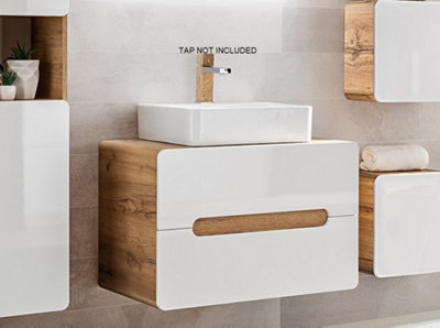 INCORRECT SKU Countertop 800 Vanity Unit with Basin Wall Bathroom Cabinet with Drawers White Gloss Oak Arub Price Comparisons | Compare The Build