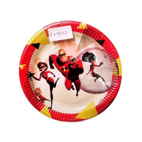 Incredibles Paper Party Plates (Pack of 8) White/Red/Yellow (One Size)