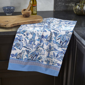 India Blue Graphic Print 100% Cotton Tea Towel