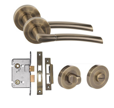 Indiana Design Bathroom Door Handle Set Thumbturn and Mortise Lock Antique Brass