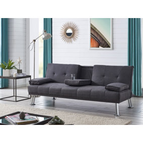 Indiana Fabric Sofa Bed Cupholder 3 Seater Chrome Legs Velvet or Fabric, Charcoal