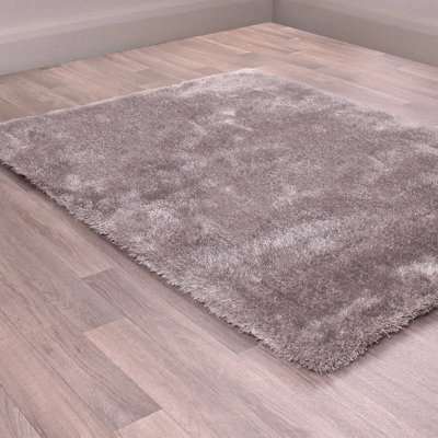 Indigo Silver Plain Shaggy Handmade Luxurious Sparkle Easy to clean Rug for Dining Room Bed Room and Living Room-80cm X 150cm