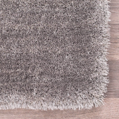 Indigo Silver Plain Shaggy Handmade Luxurious Sparkle Easy to clean Rug for Dining Room Bed Room and Living Room-80cm X 150cm