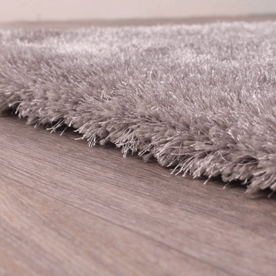 Indigo Silver Plain Shaggy Handmade Luxurious Sparkle Easy to clean Rug for Dining Room Bed Room and Living Room-80cm X 150cm