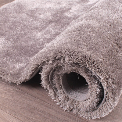 Indigo Silver Plain Shaggy Handmade Luxurious Sparkle Easy to clean Rug for Dining Room Bed Room and Living Room-80cm X 150cm