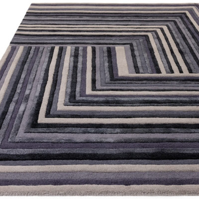 Indigo Striped Wool Handmade Luxurious Modern Abstract Optical/ (3D ...