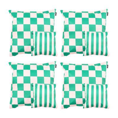 Indoor and Outdoor Checkerboard Waterproof Filled Cushion Green 4x