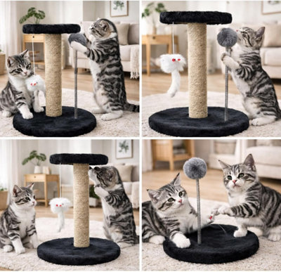 Indoor Cat Scratching Post with Sisal Rope Plush Wooden Base Hanging ...
