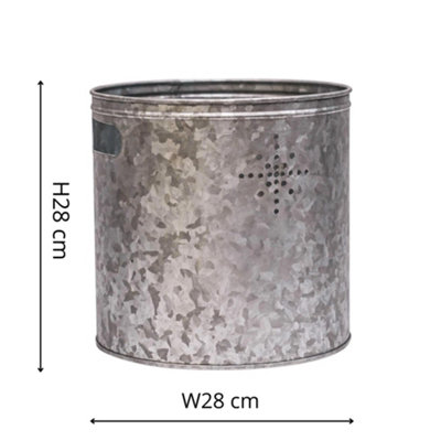 Indoor Christmas Tree Bucket or Kindling Storage in Galvanised Steel with Star - Dimensions: H23cm W23cm