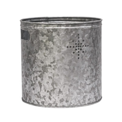 Indoor Christmas Tree Bucket or Kindling Storage in Galvanised Steel with Star - Dimensions: H23cm W23cm - 3