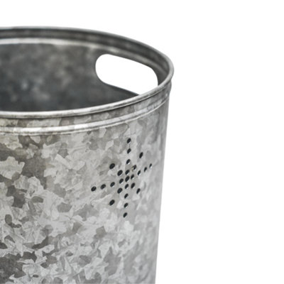 Indoor Christmas Tree Bucket or Kindling Storage in Galvanised Steel with Star - Dimensions: H23cm W23cm - 4