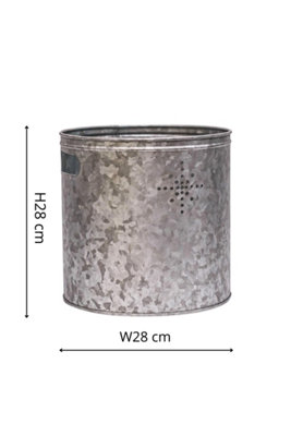 Indoor Christmas Tree Bucket or Log Storage in Galvanised Steel with Star - Dimensions: H28cm W28cm