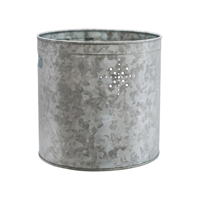 Indoor Christmas Tree Bucket or Log Storage in Galvanised Steel with Star - Dimensions: H28cm W28cm