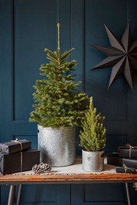 Indoor Christmas Tree Bucket or Log Storage in Galvanised Steel with Star - Dimensions: H28cm W28cm - 5