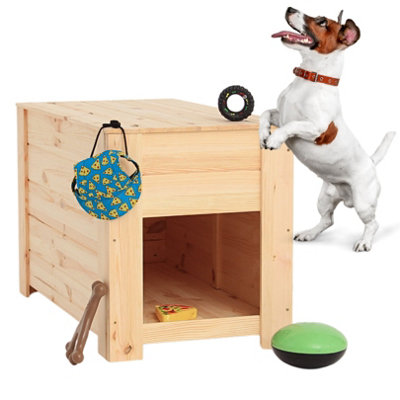 Indoor Dog House for Small to Medium Pets - Multi-Functional Furniture with Lift-Up Top - Real Pine Wood - Size: 30.3x15.7x18.5in